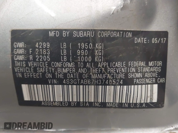 2017 Subaru Impreza Premium with VIN 4S3GTAB67H3740524, listed as a IAAI auction lot 42171963 with 148,495 mi miles and . Bid and sale history available at DreamBid. Image 9.