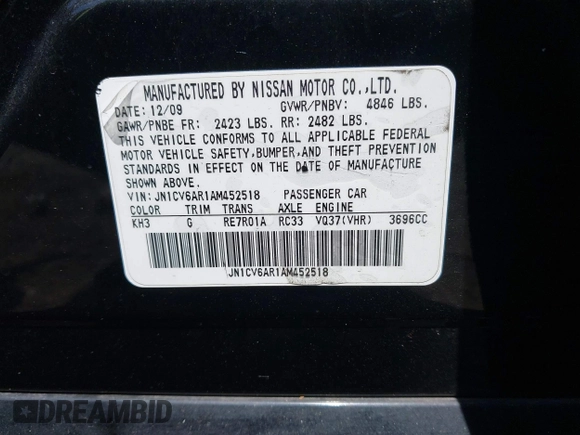 2010 Infiniti G37 x with VIN JN1CV6AR1AM452518, listed as a IAAI auction lot 42130947 with 170,575 mi miles. Bid and sale history available at carsss.com. Image 9.