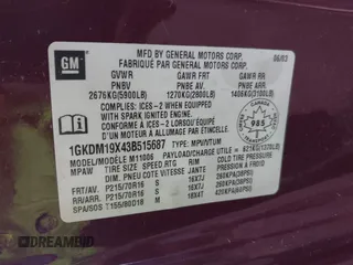 2003 GMC Safari with VIN 1GKDM19X43B515687, listed as a IAAI auction lot 42041785 with 104,950 mi miles and . Bid and sale history available at DreamBid. Image 9.