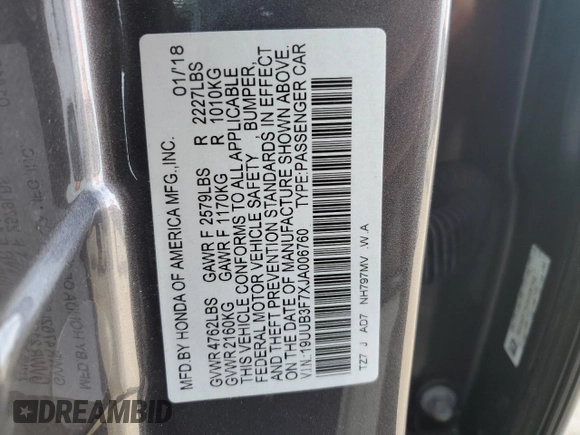 2018 Acura TLX Advance with VIN 19UUB3F7XJA006760, listed as a Copart auction lot 43047455 with 30,299 mi miles and Salvage title. Bid and sale history available at DreamBid. Image 12.