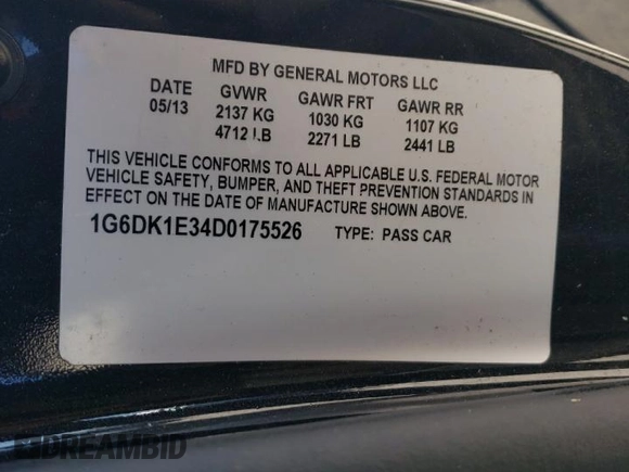 2013 Cadillac CTS Performance z VIN 1G6DK1E34D0175526, wystawiony jako Copart lot #81354574 z przebiegiem Nie podano mil oraz Szkoda całkowita • Salvage title. Historia ofert i sprzedaży dostępna na DreamBid. Obrazek 12.