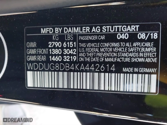 2019 Mercedes-Benz S-Class S 560 with VIN WDDUG8DB4KA442614, listed as a IAAI auction lot 41368218 with 87,270 mi miles. Bid and sale history available at carsss.com. Image 9.