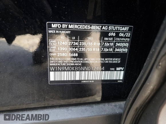 2022 Mercedes-Benz EQB 300 z VIN W1N9M0KB5NN012464, wystawiony jako Copart lot #42521714 z przebiegiem 11 889 mil mil oraz . Historia ofert i sprzedaży dostępna na DreamBid. Obrazek 13.