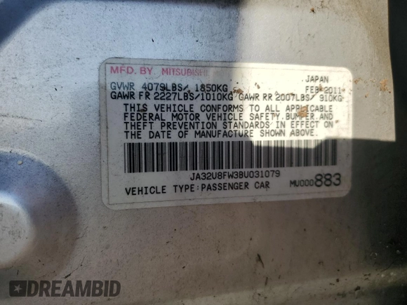 2011 Mitsubishi Lancer GTS with VIN JA32U8FW3BU031079, listed as a Copart auction lot 74905824 with 150,762 mi miles and Non Repairable. Bid and sale history available at carsss.com. Image 13.