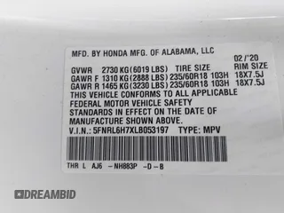 2020 Honda Odyssey EX-L with VIN 5FNRL6H7XLB053197, listed as a IAAI auction lot 41909798 with 37,702 mi miles. Bid and sale history available at carsss.com. Image 9.