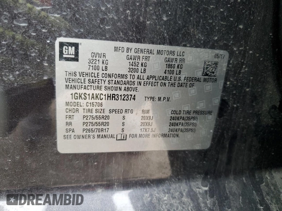 2017 GMC Yukon SLE with VIN 1GKS1AKC1HR312374, listed as a Copart auction lot 44324285 with 157,427 mi miles and Salvage Title. Bid and sale history available at carsss.com. Image 13.