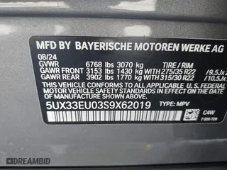 2025 BMW X5 M60i with VIN 5UX33EU03S9X62019, listed as a IAAI auction lot 41623189 with 5,749 mi miles. Bid and sale history available at carsss.com. Image 9.