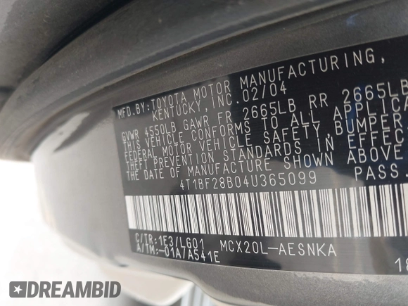 2004 Toyota Avalon XL with VIN 4T1BF28B04U365099, listed as a IAAI auction lot 41500378 with 208,797 mi miles and . Bid and sale history available at DreamBid. Image 9.