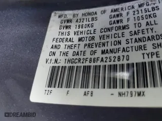2015 Honda Accord Sedan EX-L with VIN 1HGCR2F86FA252870, listed as a IAAI auction lot 41269388 with 161,018 mi miles. Bid and sale history available at carsss.com. Image 9.