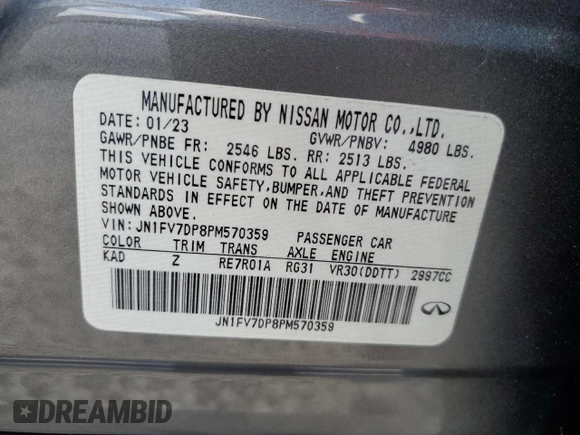 2023 Infiniti Q50 Red Sport 400 with VIN JN1FV7DP8PM570359, listed as a Copart auction lot 42814215 with 8,564 mi miles and Clean Title. Bid and sale history available at DreamBid. Image 12.