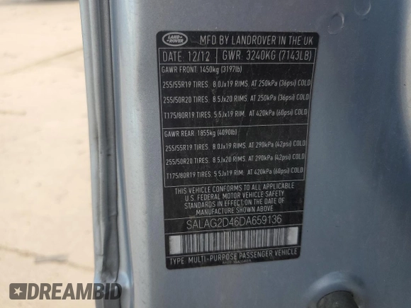 2013 Land Rover LR4 HSE с VIN SALAG2D46DA659136, выставлен на аукционе Copart как лот 60255295 с пробегом 54 487 миль миль и Списание • Salvage title. История ставок и продаж доступна на DreamBid. Изображение 14.