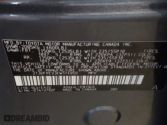 2014 Toyota RAV4 Limited with VIN 2T3DFREV3EW174950, listed as a IAAI auction lot 42542894 with 38,740 mi miles and . Bid and sale history available at DreamBid. Image 9.