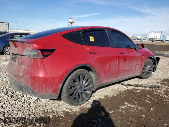 2021 Tesla Model Y Performance with VIN 5YJYGDEF5MF297938, listed as a Copart auction lot 46754415 with Not Provided miles and Salvage Title. Bid and sale history available at DreamBid. Image 3.