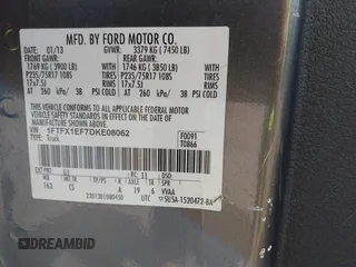 2013 Ford F-150 XL with VIN 1FTFX1EF7DKE08062, listed as a IAAI auction lot 42699494 with 109,635 mi miles and . Bid and sale history available at DreamBid. Image 9.