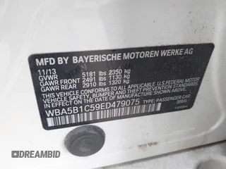 2014 BMW 5 Series 535i with VIN WBA5B1C59ED479075, listed as a IAAI auction lot 42331693 with 60,530 mi miles and . Bid and sale history available at DreamBid. Image 9.