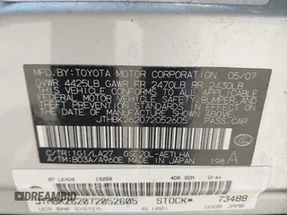 2007 Lexus IS 250 with VIN JTHBK262072052605, listed as a IAAI auction lot 42436878 with 255,906 mi miles and . Bid and sale history available at DreamBid. Image 9.