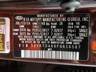 2015 Kia Sorento LX with VIN 5XYKTDA66FG616587, listed as a Copart auction lot 50410775 with 181,900 mi miles and Clean Title. Bid and sale history available at DreamBid. Image 13.
