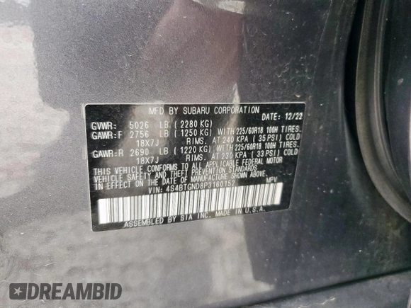 2023 Subaru Outback Limited XT with VIN 4S4BTGND8P3160152, listed as a Copart auction lot 59159665 with 13,781 mi miles and Salvage title. Bid and sale history available at DreamBid. Image 13.