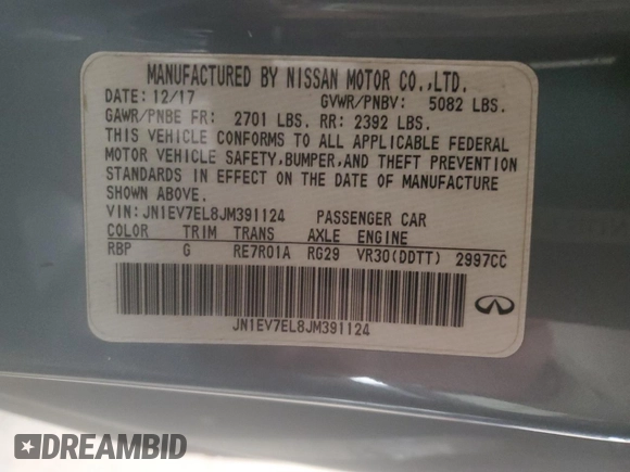 2018 Infiniti Q60 Luxe with VIN JN1EV7EL8JM391124, listed as a Copart auction lot 80746224 with 97,310 mi miles and Salvage Title. Bid and sale history available at carsss.com. Image 13.