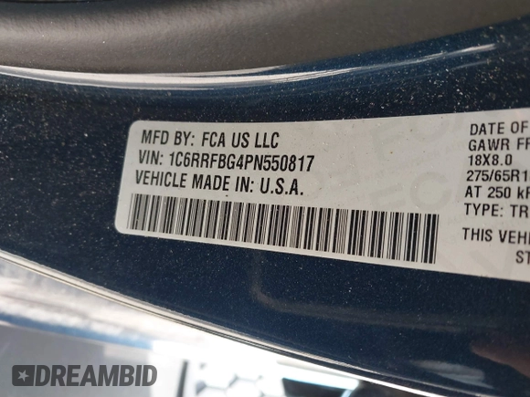2023 Ram 1500 Big Horn z VIN 1C6RRFBG4PN550817, wystawiony jako IAAI lot #41240195 z przebiegiem 8 105 mil mil oraz . Historia ofert i sprzedaży dostępna na DreamBid. Obrazek 9.