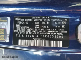 2019 Kia Optima LX with VIN 5XXGT4L36KG355209, listed as a Copart auction lot 46550065 with 155,830 mi miles and Salvage Title. Bid and sale history available at carsss.com. Image 15.