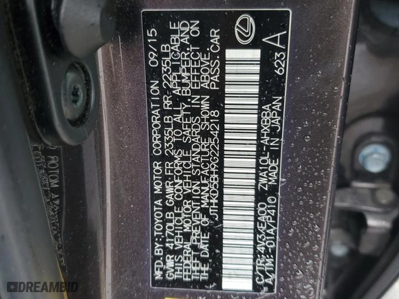 2016 Lexus CT 200h Hybrid with VIN JTHKD5BH9G2254218, listed as a Copart auction lot 49181465 with 64,567 mi miles and Salvage Title. Bid and sale history available at carsss.com. Image 14.