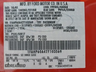 2002 Ford Thunderbird Hardtop Premium with VIN 1FAHP60A42Y103569, listed as a Copart auction lot 87278724 with Not Provided miles and Salvage Title. Bid and sale history available at DreamBid. Image 12.