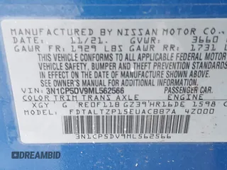 2021 Nissan Kicks SR with VIN 3N1CP5DV9ML562566, listed as a IAAI auction lot 41795765 with 68,455 mi miles and . Bid and sale history available at carsss.com. Image 9.