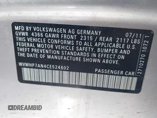 2012 Volkswagen CC Lux Plus z VIN WVWHP7AN4CE524602, wystawiony jako IAAI lot #41626887 z przebiegiem 105 087 mil mil oraz . Historia ofert i sprzedaży dostępna na DreamBid. Obrazek 9.