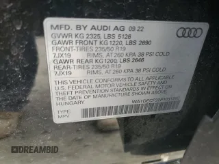 2023 Audi Q3 S line Premium with VIN WA1DECF32P1031268, listed as a Copart auction lot 53976095 with 20,891 mi miles and Salvage title. Bid and sale history available at DreamBid. Image 13.