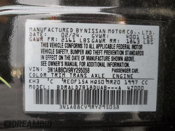 2024 Nissan Sentra SV with VIN 3N1AB8CV9RY295058, listed as a Copart auction lot 48817195 with 8,539 mi miles and Salvage Title. Bid and sale history available at carsss.com. Image 12.