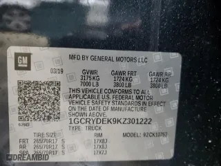 2019 Chevrolet Silverado 1500 LT with VIN 1GCRYDEK9KZ301222, listed as a Copart auction lot 45672115 with 78,037 mi miles and Salvage Title. Bid and sale history available at carsss.com. Image 12.