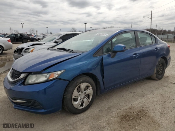 2013 Honda Civic Sdn LX with VIN 19XFB2F51DE079601, listed as a Copart auction lot 49495795 with 177,386 mi miles and Salvage Title. Bid and sale history available at carsss.com. Image 1.