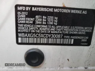 2012 BMW 5 Series 528i with VIN WBAXG5C5XCDY30087, listed as a Copart auction lot 50729165 with Not Provided miles and Clean Title. Bid and sale history available at carsss.com. Image 12.