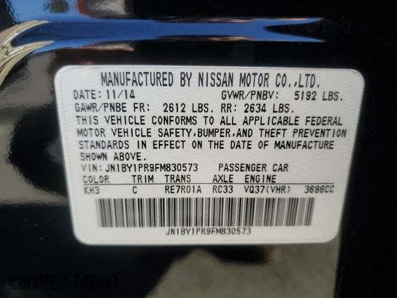 2015 Infiniti Q70 z VIN JN1BY1PR9FM830573, wystawiony jako Copart lot #48071215 z przebiegiem 57 378 mil mil oraz Szkoda całkowita • Salvage title. Historia ofert i sprzedaży dostępna na DreamBid. Obrazek 12.