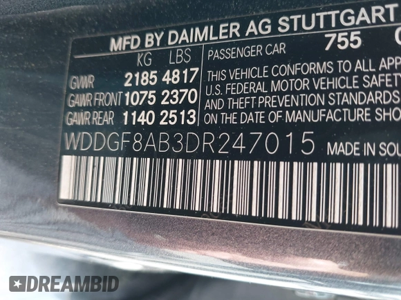 2013 Mercedes-Benz C 300 Sport with VIN WDDGF8AB3DR247015, listed as a IAAI auction lot 42292350 with 118,370 mi miles and . Bid and sale history available at DreamBid. Image 9.