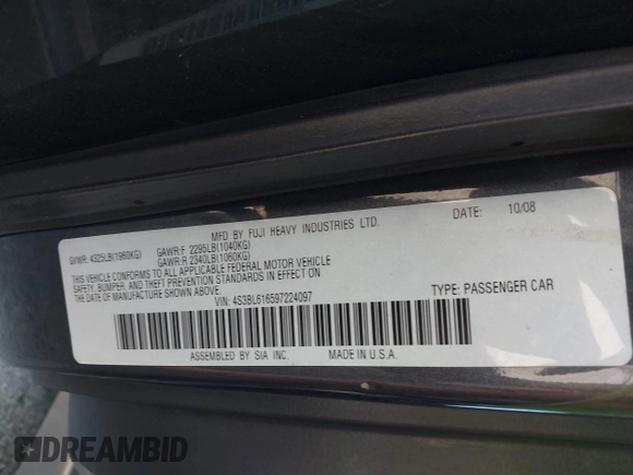 2009 Subaru Legacy Special z VIN 4S3BL616597224097, wystawiony jako IAAI lot #42033002 z przebiegiem 107 908 mil mil oraz . Historia ofert i sprzedaży dostępna na DreamBid. Obrazek 9.