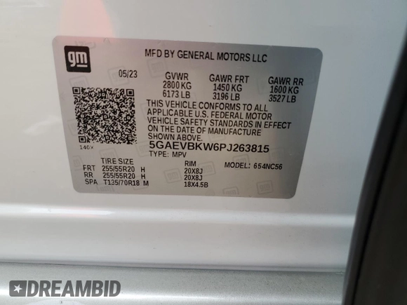 2023 Buick Enclave Premium with VIN 5GAEVBKW6PJ263815, listed as a Copart auction lot 54877715 with 14,983 mi miles and Salvage Title. Bid and sale history available at DreamBid. Image 13.