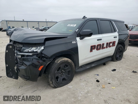 2022 Chevrolet Tahoe with VIN 1GBSCLED2NR317444, listed as a Copart auction lot 43927155 with 25,409 mi miles and Salvage title. Bid and sale history available at DreamBid. Image 1.