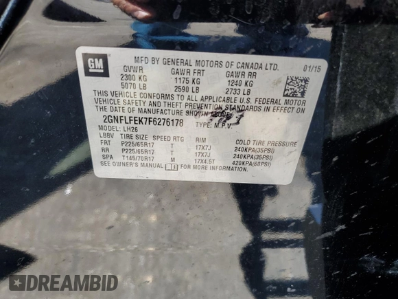 2015 Chevrolet Equinox LT z VIN 2GNFLFEK7F6276178, wystawiony jako Copart lot #57950214 z przebiegiem 116 310 mil mil oraz Szkoda całkowita • Salvage title. Historia ofert i sprzedaży dostępna na DreamBid. Obrazek 13.