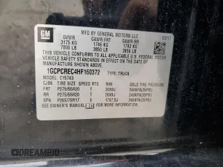 2017 Chevrolet Silverado 1500 LT with VIN 1GCPCREC4HF160372, listed as a Copart auction lot 69954784 with 154,585 mi miles and Salvage Title. Bid and sale history available at DreamBid. Image 12.