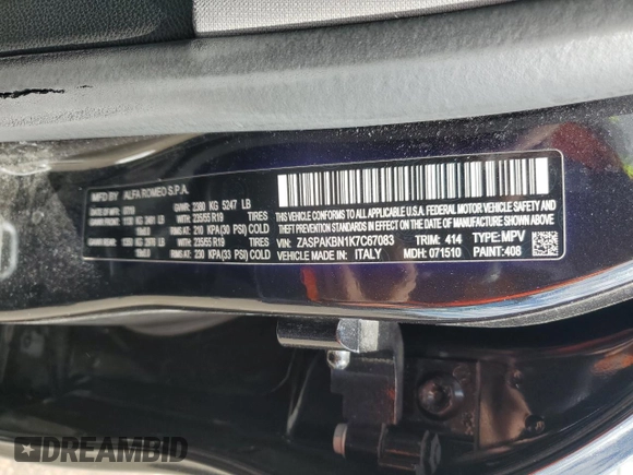 2019 Alfa Romeo Stelvio Ti with VIN ZASPAKBN1K7C67083, listed as a Copart auction lot 53003565 with 65,140 mi miles and Salvage title. Bid and sale history available at DreamBid. Image 13.