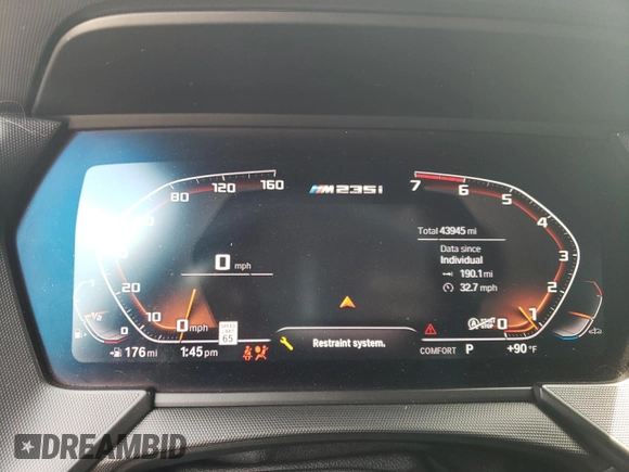 2020 BMW 2 Series M235i xDrive with VIN WBA13AL09L7F42707, listed as a Copart auction lot 51259043 with 43,945 mi miles. Bid and sale history available at carsss.com. Image 9.