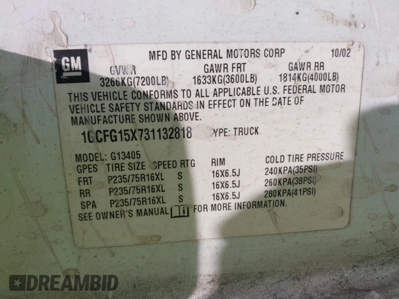 2003 Chevrolet Express Cargo with VIN 1GCFG15X731132818, listed as a IAAI auction lot 42668266 with 473,429 mi miles and . Bid and sale history available at DreamBid. Image 9.