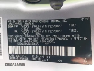 2016 Toyota Sienna LE AAS with VIN 5TDKK3DC6GS696573, listed as a IAAI auction lot 41662041 with 75,363 mi miles. Bid and sale history available at carsss.com. Image 9.