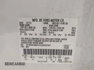 2016 Ford Explorer with VIN 1FM5K8B81GGA52767, listed as a IAAI auction lot 42361204 with 247,604 mi miles and . Bid and sale history available at DreamBid. Image 9.