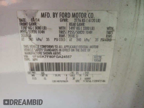 2015 Ford Explorer Limited with VIN 1FM5K7F80FGA24557, listed as a Copart auction lot 48135865 with 183,794 mi miles and Salvage Title. Bid and sale history available at carsss.com. Image 15.
