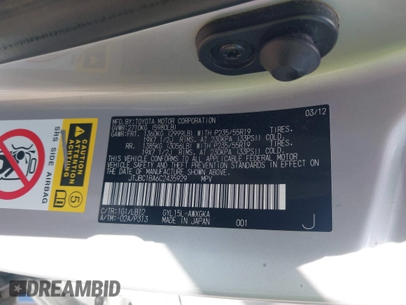 2012 Lexus RX 450h с VIN JTJBC1BA6C2435929, выставлен на аукционе IAAI как лот 42181036 с пробегом 131 222 миль миль и . История ставок и продаж доступна на DreamBid. Изображение 9.