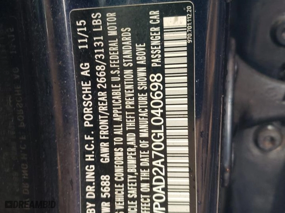 2016 Porsche Panamera S Hybrid with VIN WP0AD2A70GL040698, listed as a Copart auction lot 44634575 with 114,563 mi miles and Salvage Title. Bid and sale history available at carsss.com. Image 12.