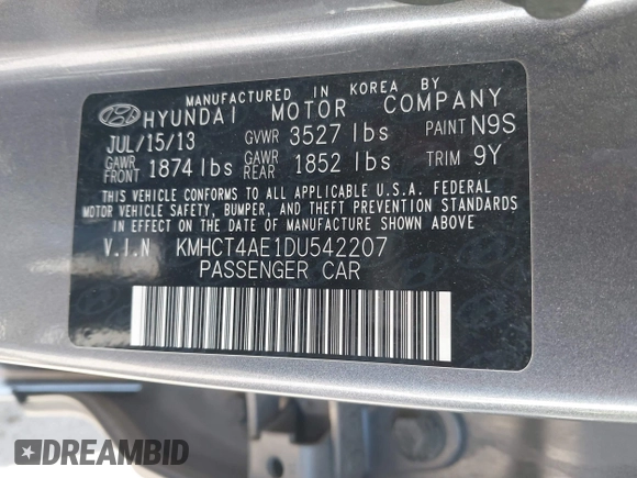 2013 Hyundai Accent GLS z VIN KMHCT4AE1DU542207, wystawiony jako IAAI lot #42174737 z przebiegiem 143 757 mil mil oraz . Historia ofert i sprzedaży dostępna na DreamBid. Obrazek 9.